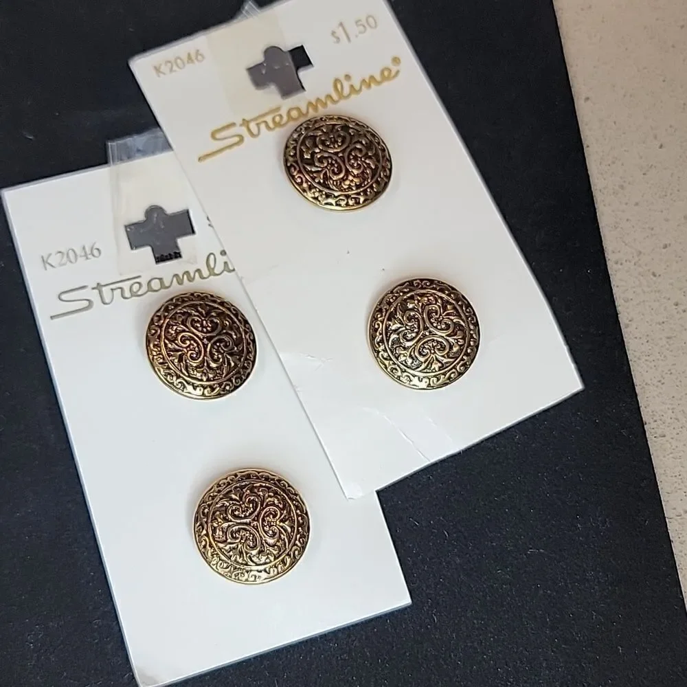 Streamline Vintage Gold Metal Buttons Card Set of 2 #K2046